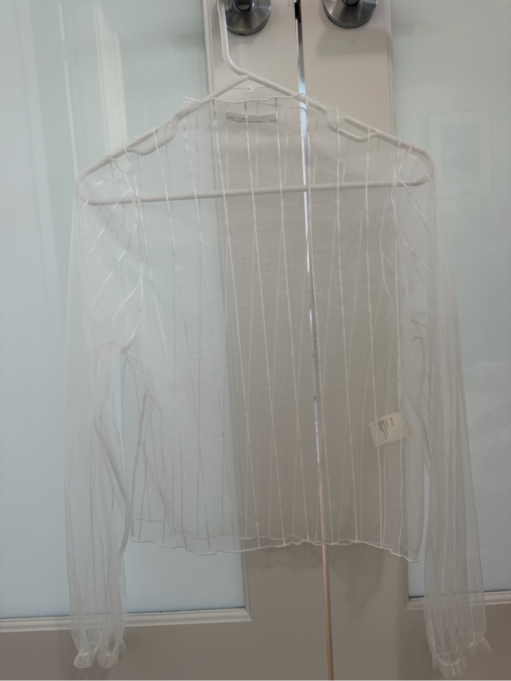 Oak & Fort Sheer White Long-Sleeve Mesh Top